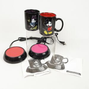 Lot of 2 Mickey and Minnie Coffee Mug Electric Warmer 10oz Ceramic Mugs *Tested*